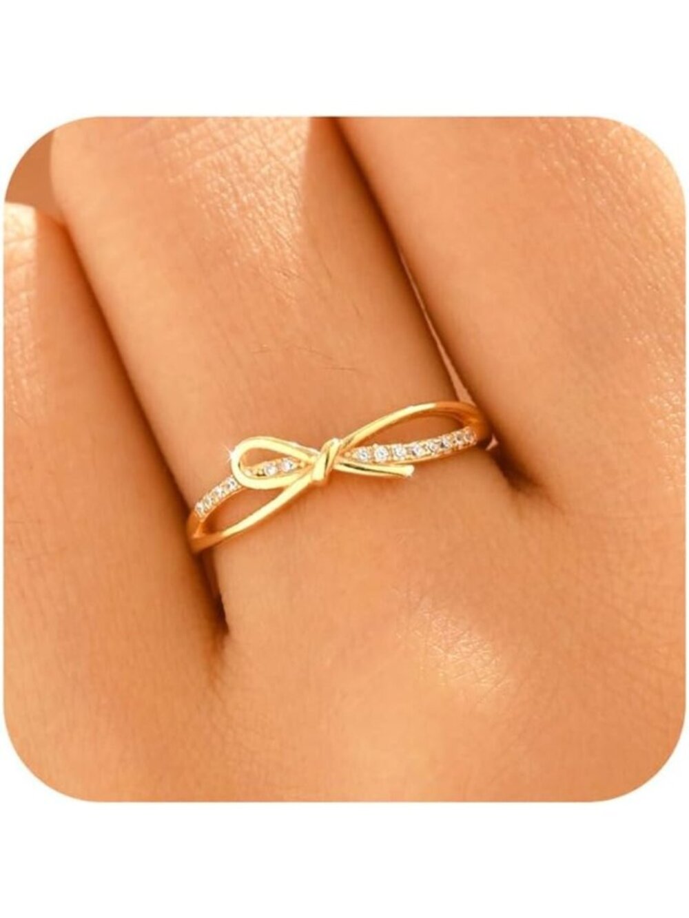 Adjustable 925 Sterling Silver Bow Knot Ring with CZ for Women - Elegant Jewelry